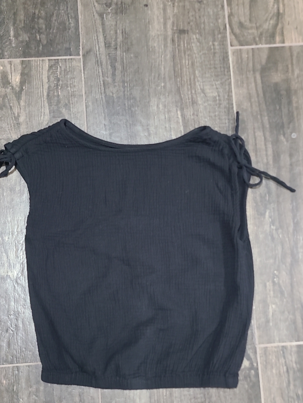 Cato Black Gauze Ribbed Tie-Shoulder Tank